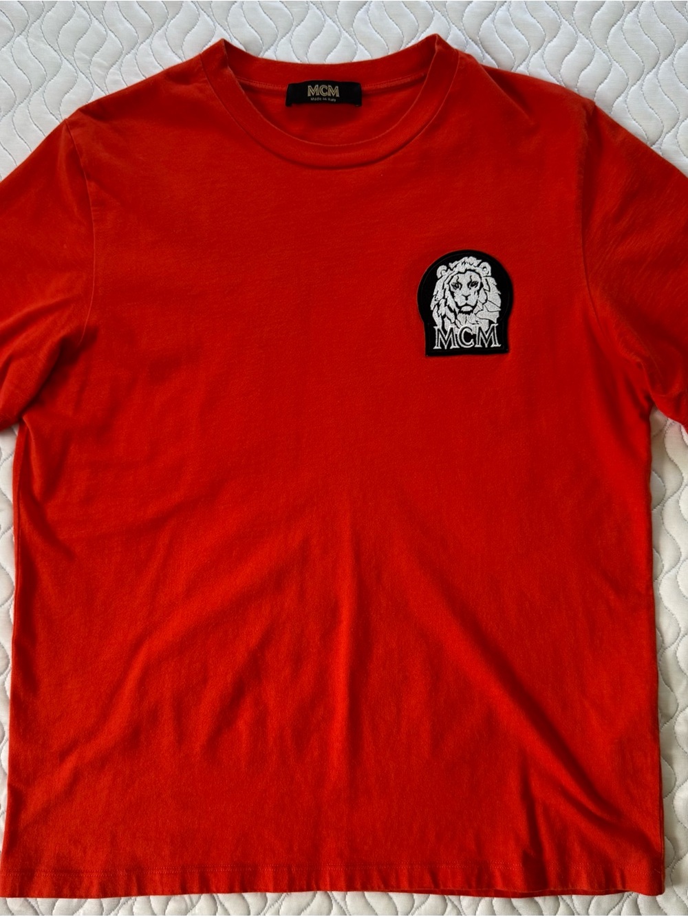 MCM Men’s Red Lion Logo Patch T-Shirt 100% Cotton Size M Made in Italy